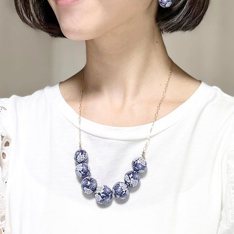 Colorful Flower Pattern Necklace Indigo Handcrafted in Japan