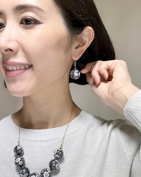 Colorful Flower Pattern Earrings Black Handcrafted in Japan