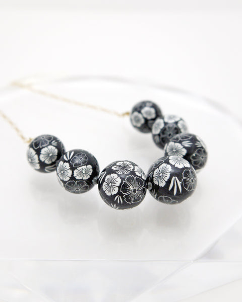 Colorful Flower Pattern Necklace Black Handcrafted in Japan