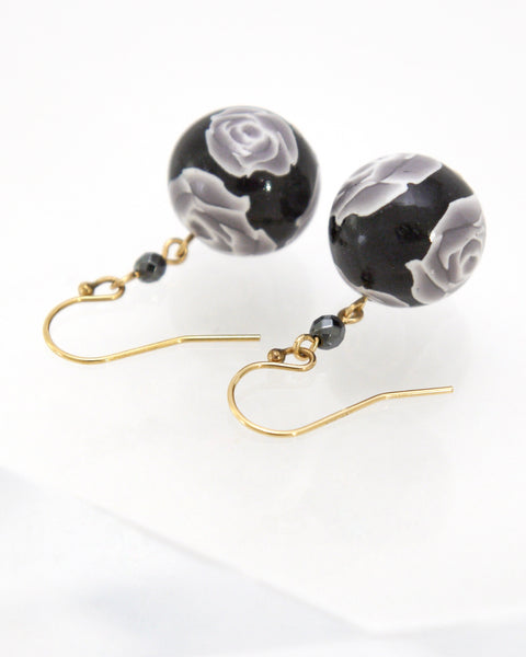 Colorful Flower Pattern Earrings Black Rose Handcrafted in Japan