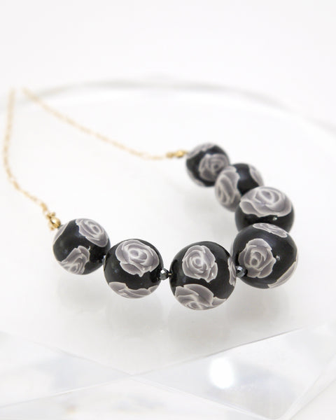 Colorful Flower Pattern Necklace Black Rose Handcrafted in Japan