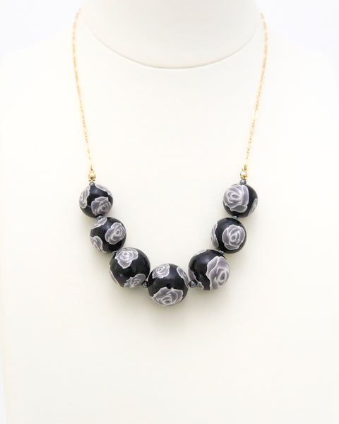 Colorful Flower Pattern Necklace Black Rose Handcrafted in Japan