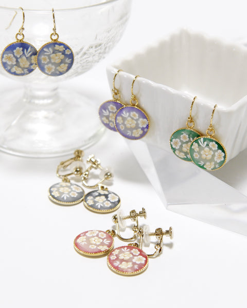 Colorful Flower Pattern Earrings Flat Circle Handcrafted in Japan