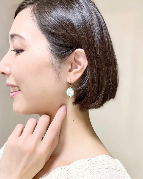 Colorful Flower Pattern Earrings Flat Circle Handcrafted in Japan