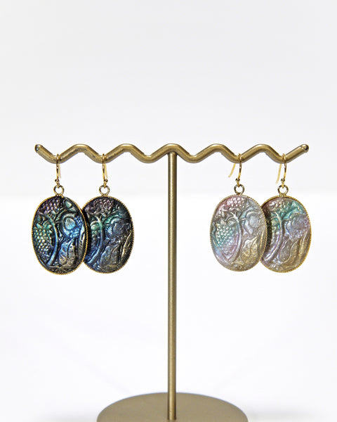 Botanical Pattern Earrings Gold Frame L  Handcrafted in Japan