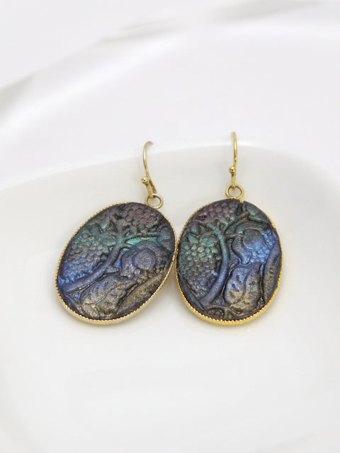 Botanical Pattern Earrings Gold Frame L  Handcrafted in Japan