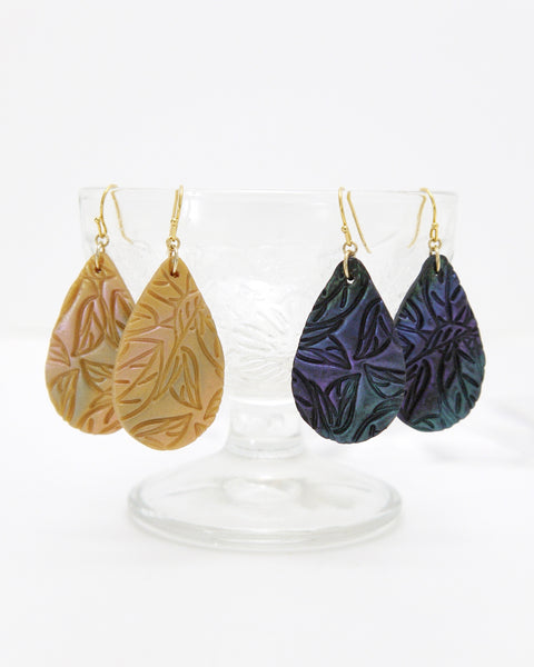 Botanical Pattern Earrings Drop Type Handcrafted in Japan