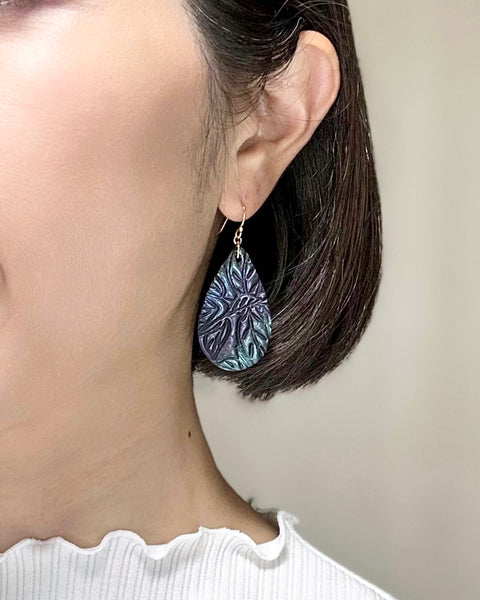 Botanical Pattern Earrings Drop Type Handcrafted in Japan