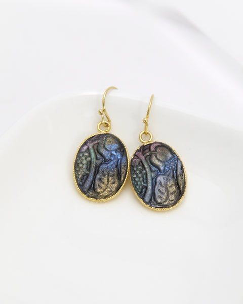 Botanical Pattern Earrings Gold Frame S Handcrafted in Japan