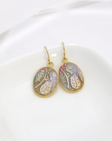 Botanical Pattern Earrings Gold Frame S Handcrafted in Japan