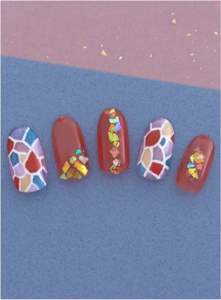 Made in Japan! one-of-a-kind, Handmade silk Hijab or Scarf and GOFUN Nail Set　※nail color 【N0081　緋銅色（hidoiro）】