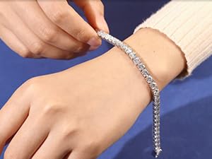 FANCIME Moissanite Women's Tennis Bracelet, Width 0.16 inch (3 mm), 0.2 inch (4 mm), 0.2 inch (5 mm), Tennis Bracelet, Sterling Silver, Gold Color, Silver, Reward, Christmas, Birthday, Anniversary