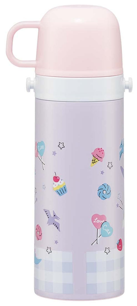 Skater SKDC4-A Children's Stainless Steel Water Bottle, 2-Way Direct Drinking, 16.5 fl oz (470 ml), Cup Drinking 15.2 fl oz (430 ml), Happy & Smile Rainbow, Kid-friendly Lightweight, Girls, Hot and