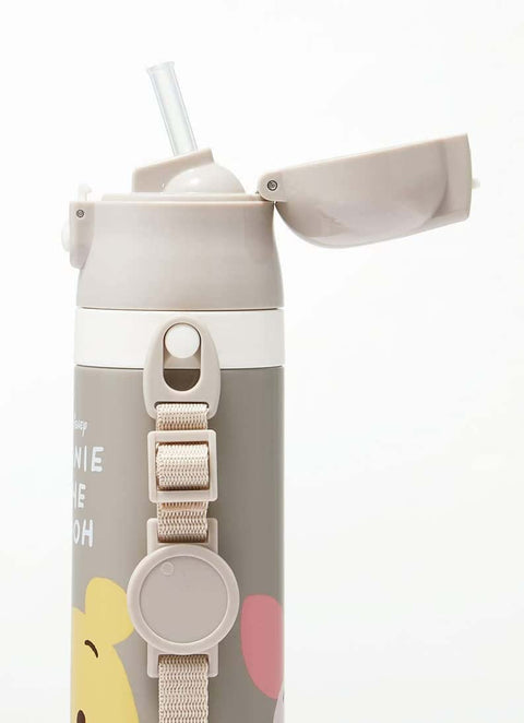 Skater SKCP3-A Children's Stainless Steel Water Bottle, 2-Way Drinking Straw, 14.1 fl oz (410 ml), Cup Drinking, 11.8 fl oz (350 ml), Disney Winnie the Pooh, Children's Friendly, Lightweight, Girls,