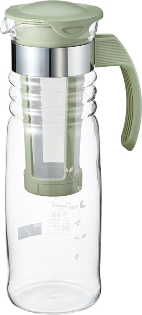 HARIO HCC-12-SG Cold Brew Tea Pot with Infuser Basket, Usable Capacity 40.6 fl oz (1,200 ml), Smoky Green, Heat-Resistant Glass, Boiling Water, Dishwasher Safe, Cold Water Bottle, Made in Japan