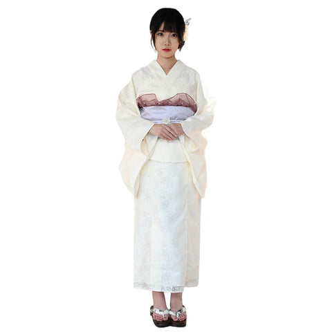 HOHO AYUMU Women's Two-Piece Yukata, Separate Yukata Set, Beige and Black, Organza Floral Pattern, One Size Fits Most, Cover/Cami Dress, Easy to Wear, Comfortable to Wear, Summer Clothing, Festivals