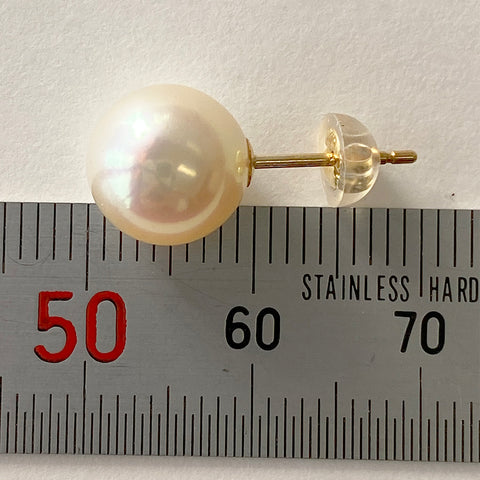 大粒上質アコヤ真珠ピアス/直径9mm珠 18金ピアス金具 イエローホワイト