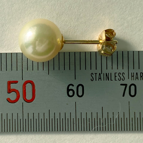 High-quality Akoya pearl earrings /  Diameter 8mm  lemon yellow color beads with Japanese standard18K earrings
