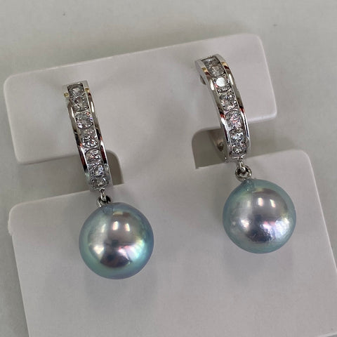 Akoya pearl hoop earrings/ 4mm(diameter)