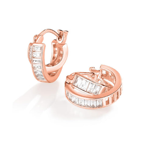 Women's Hoop Earrings, Half Eternity, Platinum, 18K Gold, Pink Gold, 925 Silver, Hypoallergenic Metal, Brand, Women
