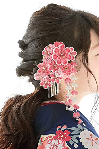 Soubien kaz5534sn-3371 Hair Ornament, Coming-of-Age Ceremony, Graduation Ceremony, 2-Piece Set, Yellow, Plum Blossoms, Wisteria Shade, Pique Rim, Curly Crepe, Knob-crafting, Wedding Kimono