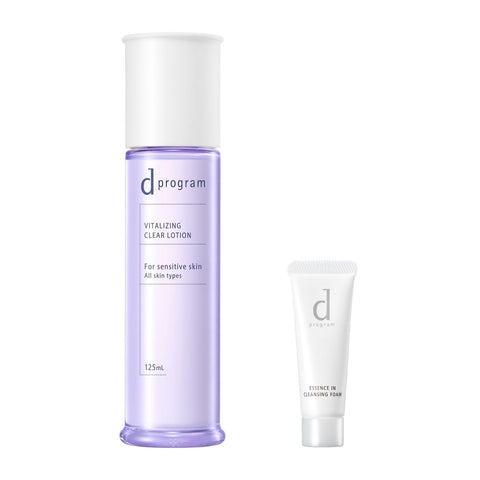 d program Online Limited Kit (Quasi-Drug) Vitalizing & Clear Lotion EX, 4.2 fl oz (125 ml) + Face Wash 0.7 oz (20 g), Lotion, Milk, Unscented, Delicate, Moisturizing, Rough Prevention, Focus on