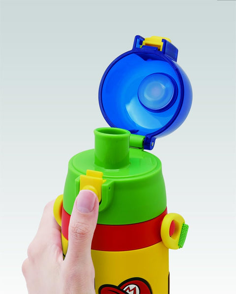 Skater SDPV5-A Children's Stainless Steel Water Bottle, Direct Drinking, 16.2 fl oz (480 ml), Super Mario, Kid-friendly Lightweight Type, For Boys, Cold Insulation, 3D Printed Water Bottle, Sports