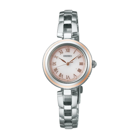 Seiko Selection S Series Women's Solar Radio Bracelet, Dial: Baby Pink/ Case: Silver & Pink Gold/ Band: Silver, Bracelet Type