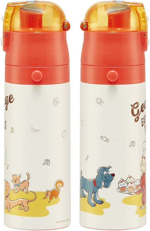 Skater SKDC3-A Children's Stainless Steel Water Bottle, 2-Way Direct Drinking, 14.2 fl oz (420 ml), Cup Drinking, 11.8 fl oz (350 ml), Curious George, 23, Child-friendly Lightweight Type, Boy, Hot and
