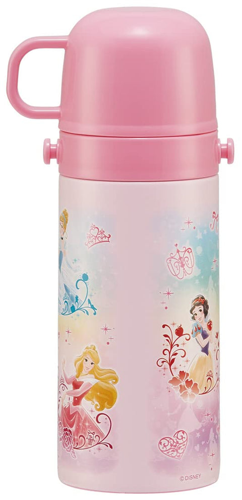 Skater SKCP3-A 2-Way Straw with Cup, Stainless Steel Kids Water Bottle, 11.8 fl oz (350 ml), Disney Princess, 22 Girls,