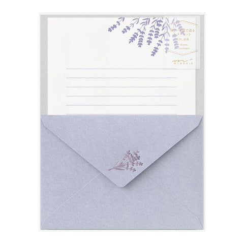 Midori 86516006 Letter Set Foil Stamped Envelopes, Lavender Pattern