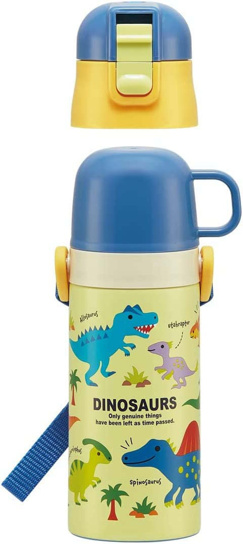 Skater SKDC3-A Children's Stainless Steel Water Bottle, 2-Way Direct Drinking, 14.2 fl oz (420 ml), Cup Dinosaurus, Picture, Children's Friendly, Lightweight Type, Boy, Thermal/Cold Dinosaurs, Small