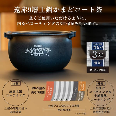 [WEB限定] 虎牌 保温瓶(TIGER) 电饭煲 3.5合 压力IH 电磁炉 泡火烹饪 日本制造 24小时保温 土锅 Kamado 涂层锅 黑色 JPD-G06NK