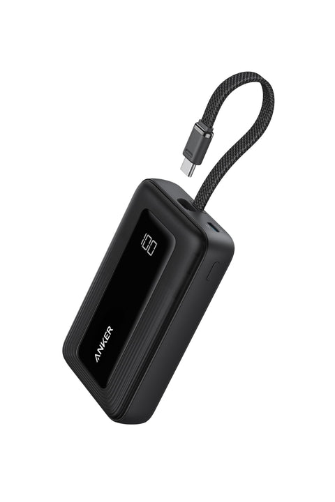 Anker Zolo Power Bank (10000mAh, 30W, Built-In USB-C数据线)(移动电源 10000mAh 最大输出30W USB-C 电缆一体型 搭载显示屏) 【PD/PowerIQ/符合PSE技术标准】iPhone 16 / 15 Android iPad 其他各种设备 (黑色)