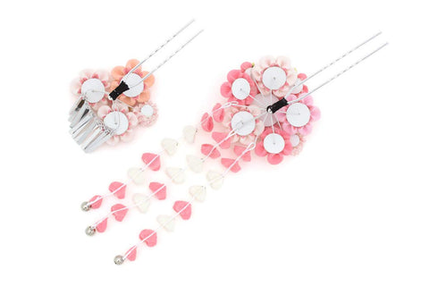 Soubien kaz5534sn-3371 Hair Ornament, Coming-of-Age Ceremony, Graduation Ceremony, 2-Piece Set, Yellow, Plum Blossoms, Wisteria Shade, Pique Rim, Curly Crepe, Knob-crafting, Wedding Kimono