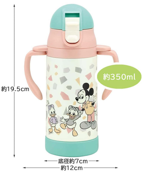 Skater STWM3N-A Two-Handed Stainless Steel Water Bottle with Straw, Baby Mug, Disney, Mickey Mouse Friends, Retro 11.8 fl oz (350 ml)
