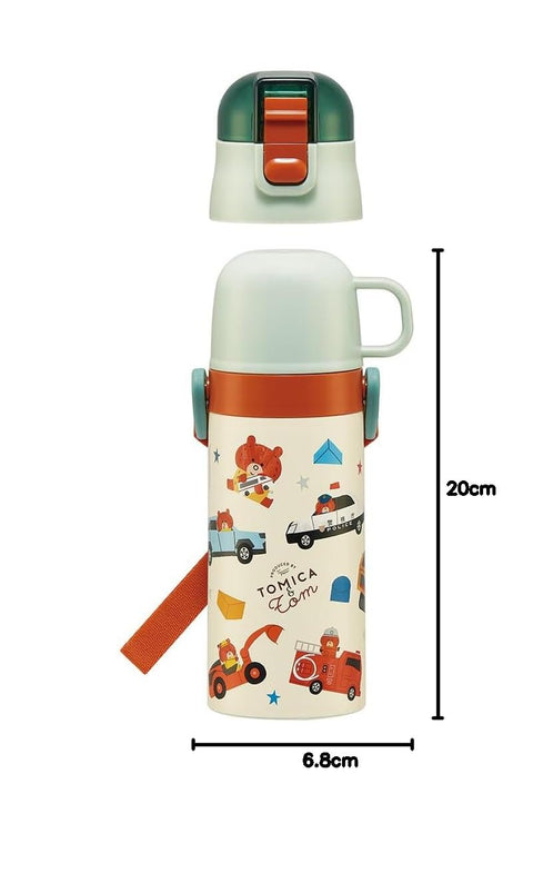 Skater SKCP3-A Children's Stainless Steel Water Bottle, 2-Way Drinking Straw, 14.1 fl oz (410 ml), Cup Drinking, 11.8 fl oz (350 ml), Tomica and Tom, Tsumupappa, Kid-friendly Lightweight Type, Small