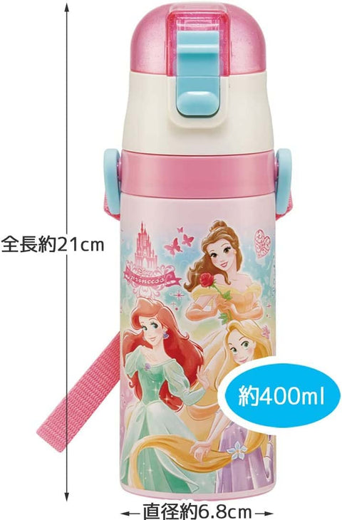 Skater SKCP3-A 2-Way Straw with Cup, Stainless Steel Kids Water Bottle, 11.8 fl oz (350 ml), Disney Princess, 22 Girls,