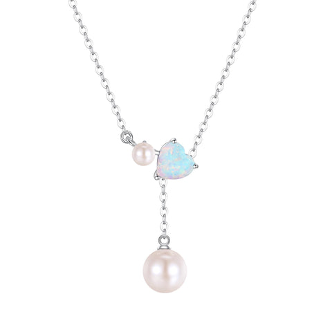[FANCIME] パール ネックレス レディース 本真珠 7.5-8mm 4-4.5mm 2粒 淡水真珠 12ヶ月 誕生石 ハート モチーフ Y字 長さ調節可能 シルバー S925 お守り石 クリスマス 誕生日 プレゼント ギフト ご褒美 ラッピング付き