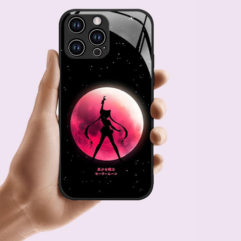 Gsocel iPhone 16 Case, Sailor Moon Tempered Glass Straight Edge Anti-Drop Anti-Fingerprint Easy Care All Inclusive Lens Protection Fashion Cartoon iPhone 16 Case