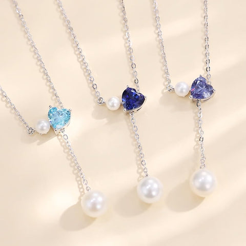 [FANCIME] パール ネックレス レディース 本真珠 7.5-8mm 4-4.5mm 2粒 淡水真珠 12ヶ月 誕生石 ハート モチーフ Y字 長さ調節可能 シルバー S925 お守り石 クリスマス 誕生日 プレゼント ギフト ご褒美 ラッピング付き