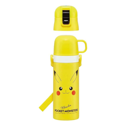 Skater SKDC4-A Children's Stainless Steel Water Bottle, 2-Way Direct Drinking, 16.5 fl oz (470 ml), Cup Drinking, 15.2 fl oz (430 ml), Pokemon, Pikachu, Face, Child-friendly Lightweight Type, Boy,