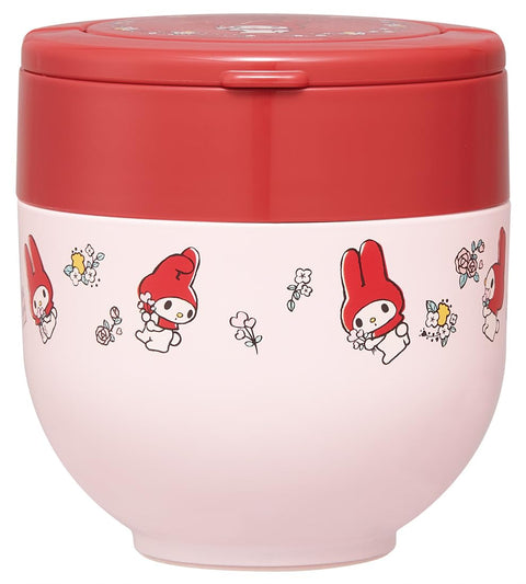 스케이터 LDNO6AG 단열 덮밥 도시락 용기, 540ml, 접이식 손잡이, 항균 산리오 마이 멜로디 플라워 레트로 걸