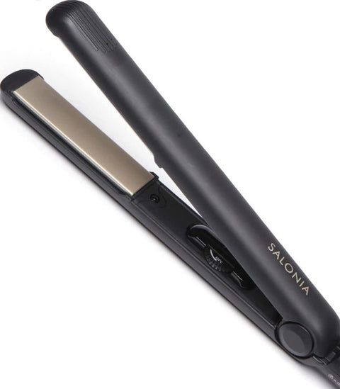 SALONIA SL-004SGO 24mm Straightener/Hair Iron, Includes Heat-Resistant Pouch, International Compatible, Black/Gold