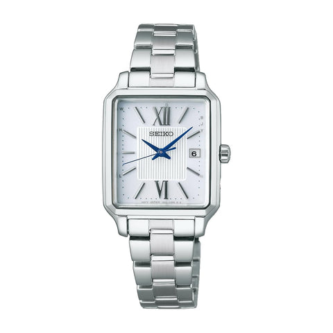 Seiko 精工手錶 精工 精選 S系列 女士太陽能電波 方形, 錶殼:銀色,錶盤:白色, 錶殼形狀:方形