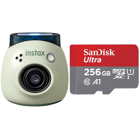 FUJIFILM Ultra SDSQUAC-256G-GH3MA Palm Size Camera, Pistachio Green, Wide Angle Lens, Multi-Format INS PAL GREEN+TF Card, 256 GB UHS-I Class 10, 10 Year Limited Warranty