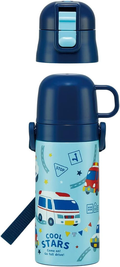 Skater SKDC3 Children's 2-Way Stainless Steel Water Bottle, Direct Drinking Cup, Small Capacity, 11.8 fl oz (350 ml), Working Car, Boys,
