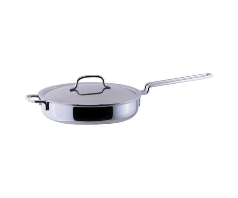 Miyazaki Seisakusho GEO-25ST Geo Sauté Pan 9.8 inches (25 cm), Made in Japan, Compatible with IH and All Heat Sources, 7-Layer Construction, Silver
