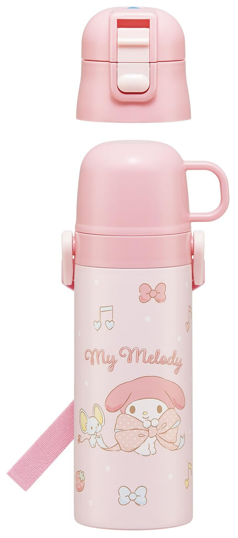 스케이터 (스케이터) 어린이용 스테인리스 스틸 물병, 투웨이, 다이렉트 드링크, 470ml, 컵 드링크, 430ml, 어린이용, 경량 타입, 산리오 마이 멜로디, 빅 리본, 여아용, 단열 물병, 스포츠 보틀, 어린이, 어린이, 물병, SKDC4-A