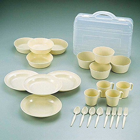 Captain Stag M-1201 Dinnerware Set, Plates, Bowls, Donburi Rice Bowls, Mugs, Forks, Spoons, Set of 4 Each, Case Included